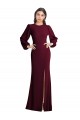 Puff Sleeves Bateau Neck Stretch Crepe Burgundy Gold Long Formal Dress Canada for Sale