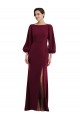 Long Sleeves Bateau Neck Stretch Crepe Burgundy Gold Long Formal Evening Dress Canada for Sale