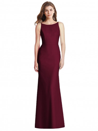 Sleeveless Bateau Neck Stretch Crepe Burgundy Gold Long Semi Formal Evening Dress Canada for Sale