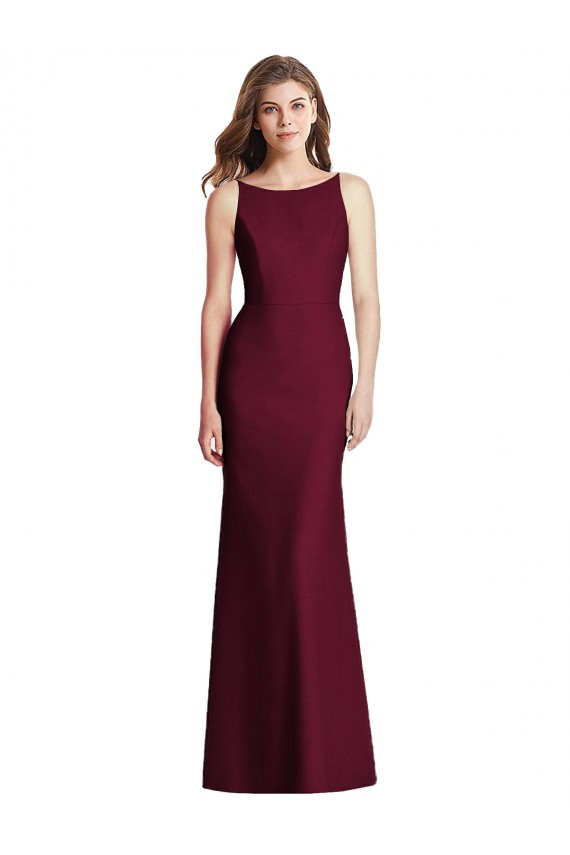 Sleeveless Bateau Neck Stretch Crepe Burgundy Gold Long Semi Formal Evening Dress Canada for Sale