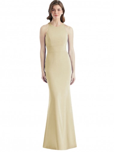 Sleeveless Bateau Neck Stretch Crepe Champagne Long Semi Formal Evening Dress Canada for Sale