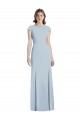 Cap Sleeves Bateau Neck Stretch Crepe Light Sky Blue Long Formal Dress Canada for Sale