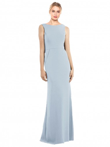 Sleeveless Bateau Neck Stretch Crepe Light Sky Blue Long Semi Formal Evening Dress Canada for Sale