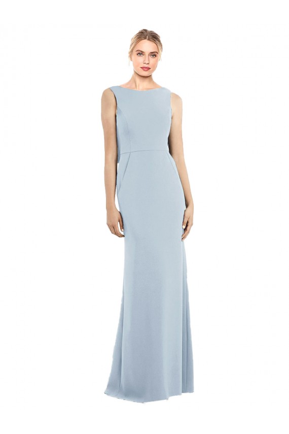 Sleeveless Bateau Neck Stretch Crepe Light Sky Blue Long Semi Formal Evening Dress Canada for Sale