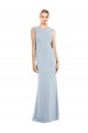 Sleeveless Bateau Neck Stretch Crepe Light Sky Blue Long Semi Formal Evening Dress Canada for Sale