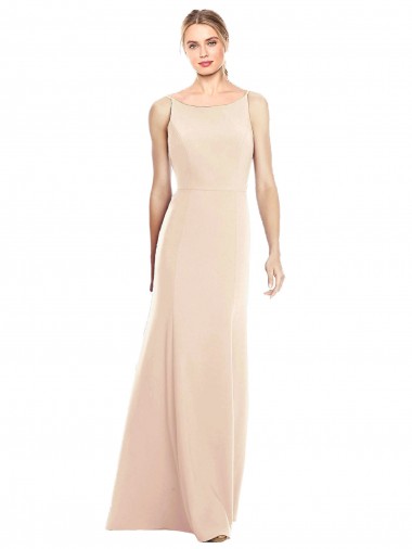 Sleeveless Bateau Neck Stretch Crepe Nude Long Semi Formal Evening Dress Canada for Sale