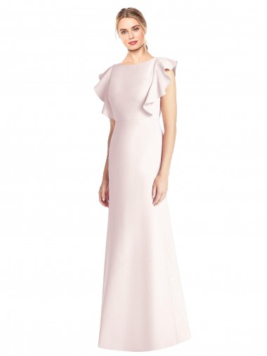 Cap Sleeves Bateau Neck Stretch Crepe Pink Long Formal Dress Canada for Sale
