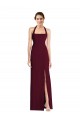 Sleeveless Halter Neck Stretch Crepe Burgundy Gold Long Semi Formal Evening Dress Canada for Sale