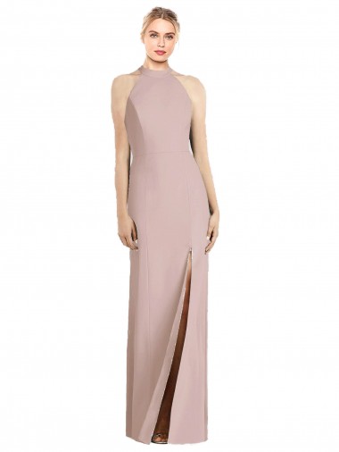 Sleeveless Halter Neck Stretch Crepe Dusty Pink Long Semi Formal Evening Dress Canada for Sale