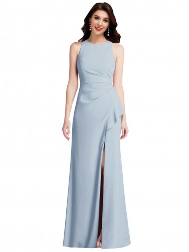 Sleeveless Halter Neck Stretch Crepe Light Sky Blue Long Formal Dress Canada for Sale