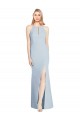 Sleeveless Halter Neck Stretch Crepe Light Sky Blue Long Semi Formal Evening Dress Canada for Sale