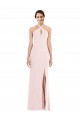 Sleeveless Halter Neck Stretch Crepe Pink Long Formal Evening Dress Canada for Sale