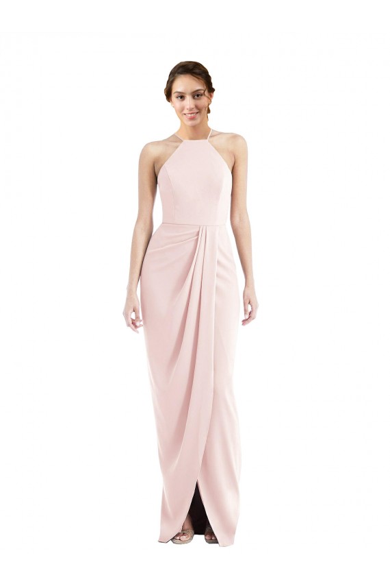 Sleeveless Halter Neck Stretch Crepe Pink Long Semi Formal Evening Dress Canada for Sale
