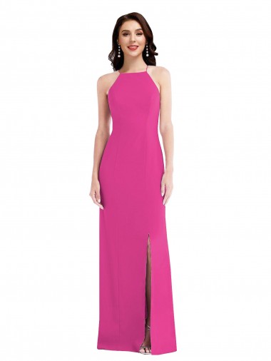 Sleeveless High Neck Stretch Crepe Fuchsia Long Formal Evening Dress Canada for Sale