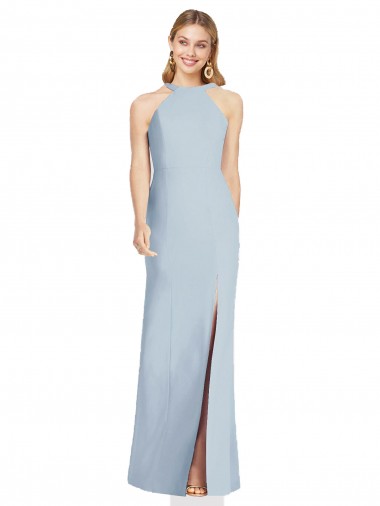 Sleeveless High Neck Stretch Crepe Light Sky Blue Long Formal Evening Gown Canada for Sale