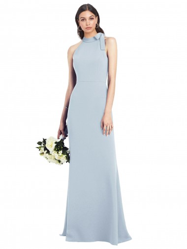 Sleeveless High Neck Stretch Crepe Light Sky Blue Long Semi Formal Evening Dress Canada for Sale