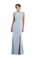 Sleeveless Jewel Neck Stretch Crepe Light Sky Blue Long Formal Evening Dress Canada for Sale