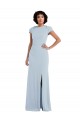 Cap Sleeves Jewel Neck Stretch Crepe Light Sky Blue Long Semi Formal Evening Dress Canada for Sale