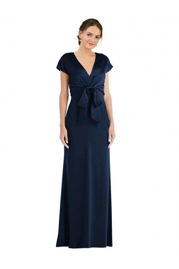Cap Sleeves Off the Shoulder Stretch Crepe Dark Navy Long Formal Evening Dress Canada for Sale
