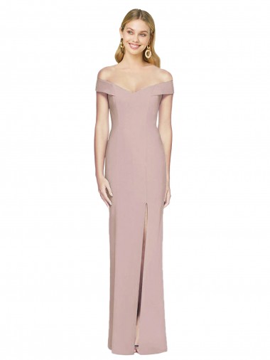 Sleeveless Off the Shoulder Stretch Crepe Dusty Pink Long Semi Formal Evening Dress Canada for Sale
