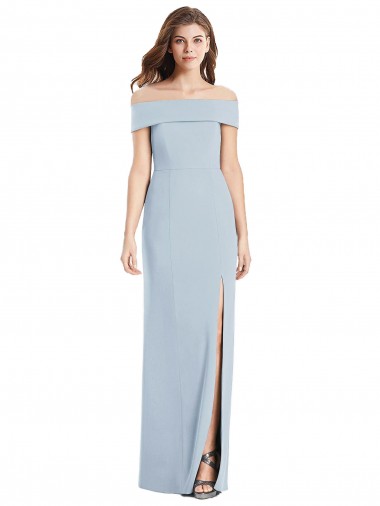 Sleeveless Off the Shoulder Stretch Crepe Light Sky Blue Long Formal Dress Canada for Sale