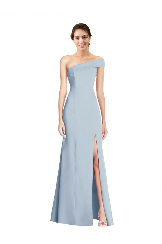 Sleeveless Off the Shoulder Stretch Crepe Light Sky Blue Long Formal Evening Dress Canada for Sale