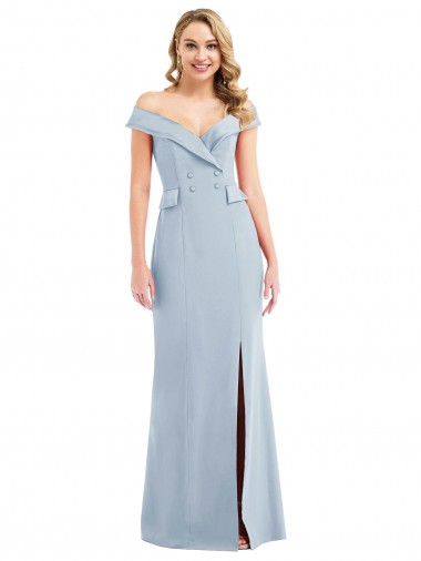 Sleeveless Off the Shoulder Stretch Crepe Light Sky Blue Long Semi Formal Evening Dress Canada for Sale