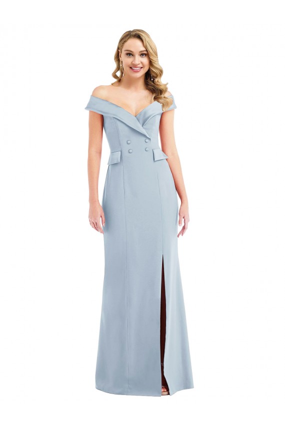 Sleeveless Off the Shoulder Stretch Crepe Light Sky Blue Long Semi Formal Evening Dress Canada for Sale