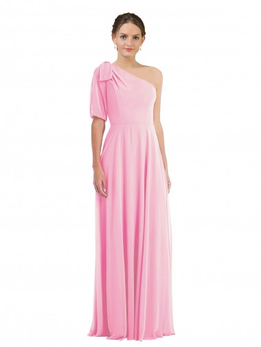 Sleeveless One Shoulder Soft Chiffon Barely Pink Long Semi Formal Evening Dress Canada for Sale