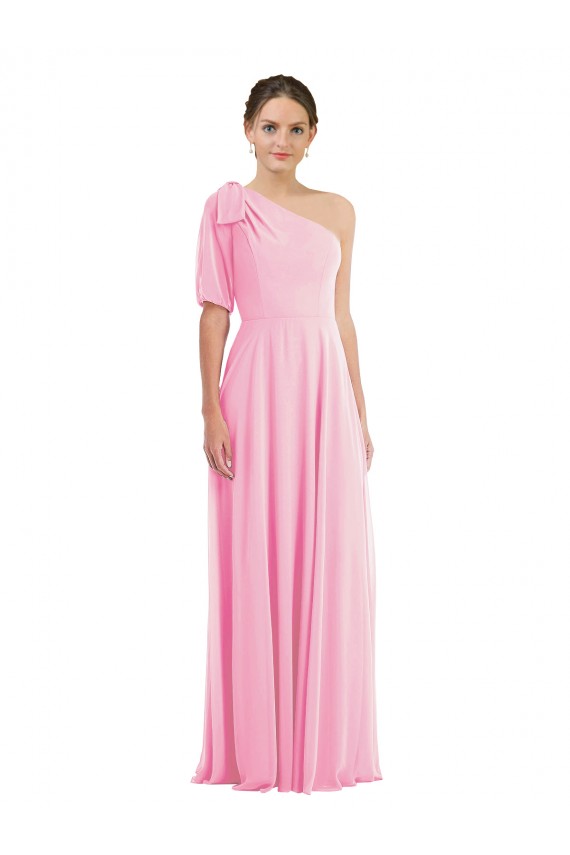 Sleeveless One Shoulder Soft Chiffon Barely Pink Long Semi Formal Evening Dress Canada for Sale