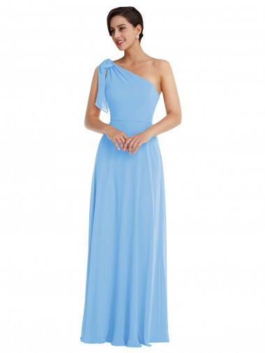 Sleeveless One Shoulder Soft Chiffon Periwinkle Long Semi Formal Evening Dress Canada for Sale