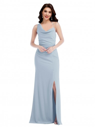 Sleeveless One Shoulder Stretch Crepe Light Sky Blue Long Formal Dress Canada for Sale