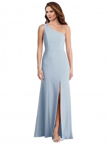 Sleeveless One Shoulder Stretch Crepe Light Sky Blue Long Formal Evening Dress Canada for Sale