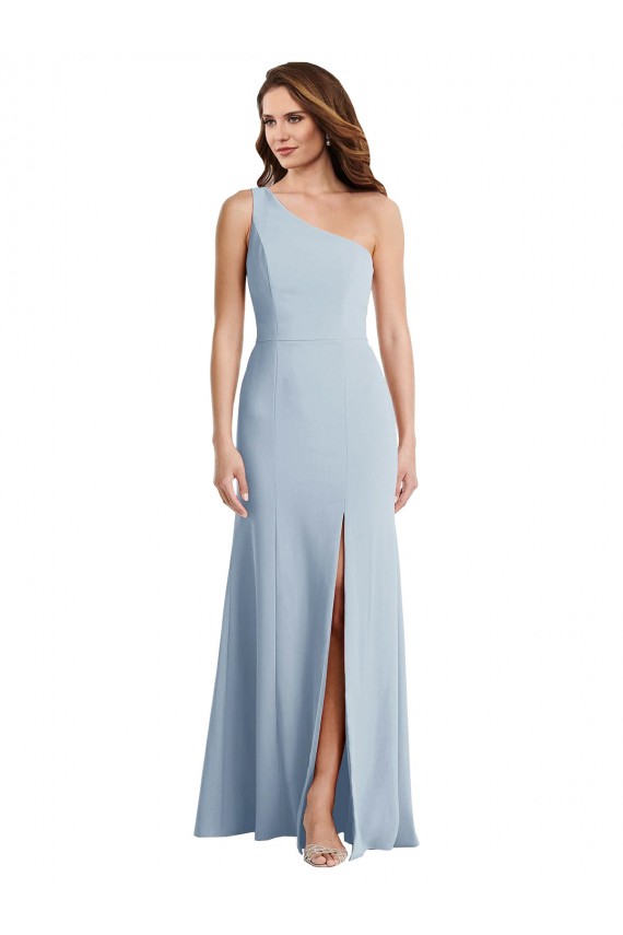 Sleeveless One Shoulder Stretch Crepe Light Sky Blue Long Formal Evening Dress Canada for Sale