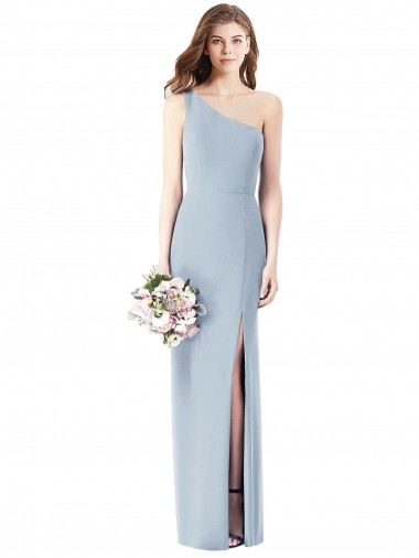 Sleeveless One Shoulder Stretch Crepe Light Sky Blue Long Semi Formal Evening Dress Canada for Sale