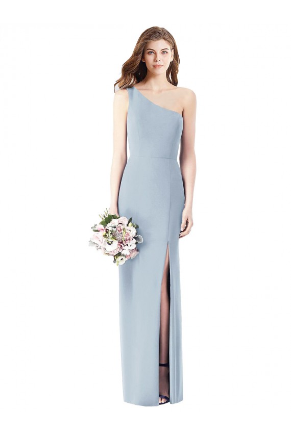 Sleeveless One Shoulder Stretch Crepe Light Sky Blue Long Semi Formal Evening Dress Canada for Sale