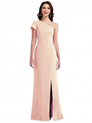Cap Sleeves One Shoulder Stretch Crepe Nude Long Formal Evening Dress Canada for Sale