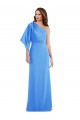 Bell Sleeves One Shoulder Stretch Crepe Peacock Blue Long Semi Formal Evening Dress Canada for Sale