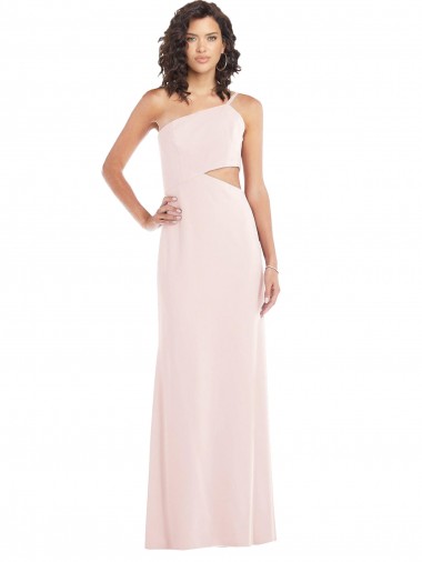 Sleeveless One Shoulder Stretch Crepe Pink Long Formal Evening Dress Canada for Sale