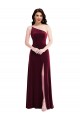 Sleeveless One Shoulder Stretch Velvet Burgundy Long Black Tie Evening Dress Canada for Sale
