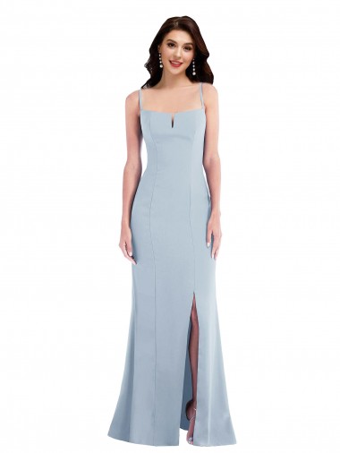 Sleeveless Spaghetti Straps Stretch Crepe Light Sky Blue Long Formal Evening Dress Canada for Sale