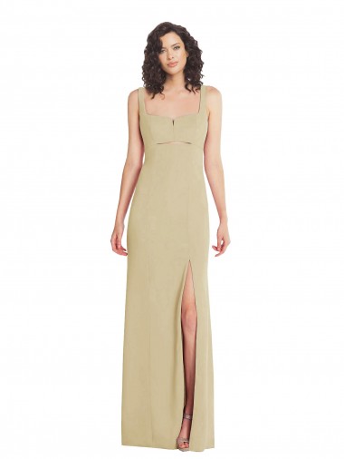 Sleeveless Square Neck Stretch Crepe Champagne Long Formal Evening Dress Canada for Sale