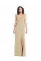 Sleeveless Square Neck Stretch Crepe Champagne Long Formal Evening Dress Canada for Sale