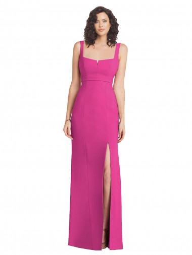Sleeveless Square Neck Stretch Crepe Fuchsia Long Semi Formal Evening Dress Canada for Sale