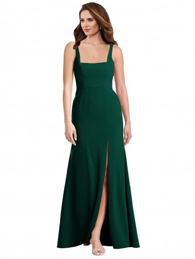 Sleeveless Square Neck Stretch Crepe Midnight Green Long Semi Formal Evening Dress Canada for Sale
