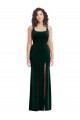 Sleeveless Square Neck Stretch Velvet Dark Green Long Semi Formal Evening Dress Canada for Sale