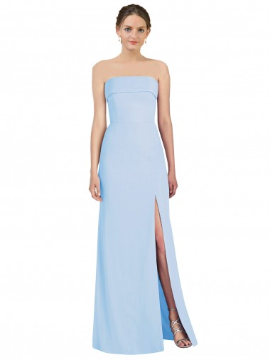 Sleeveless Strapless Soft Chiffon Light Sky Blue Long Black Tie Evening Dress Canada for Sale