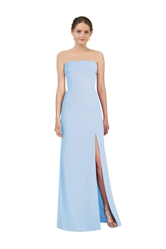 Sleeveless Strapless Soft Chiffon Light Sky Blue Long Black Tie Evening Dress Canada for Sale