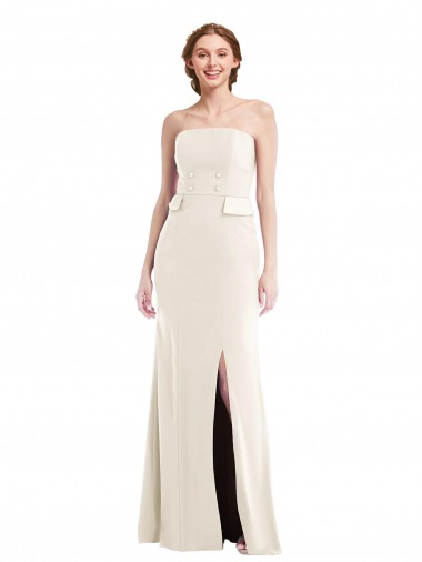 Sleeveless Strapless Stretch Crepe Ivory Long Semi Formal Evening Dress Canada for Sale
