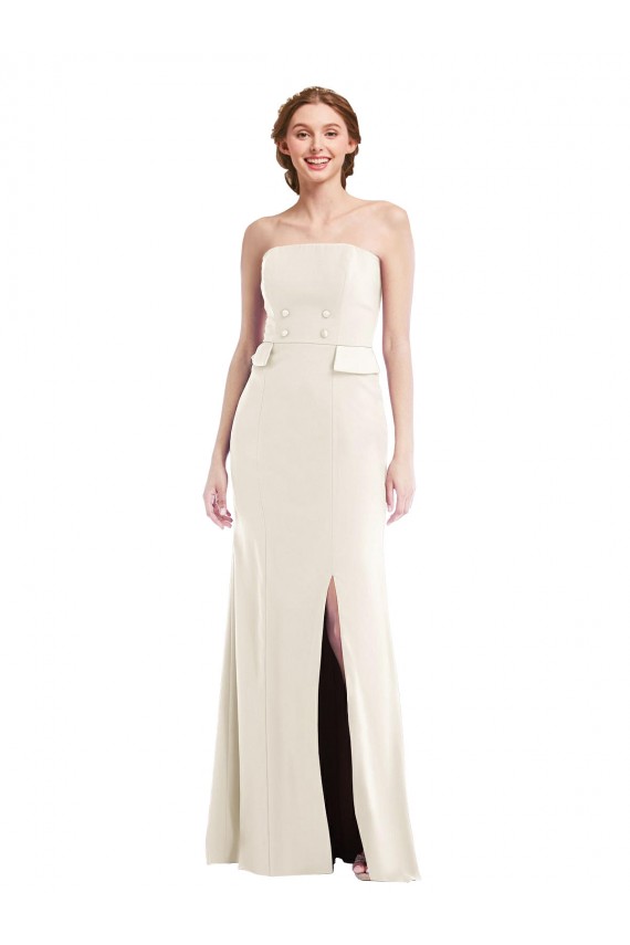 Sleeveless Strapless Stretch Crepe Ivory Long Semi Formal Evening Dress Canada for Sale